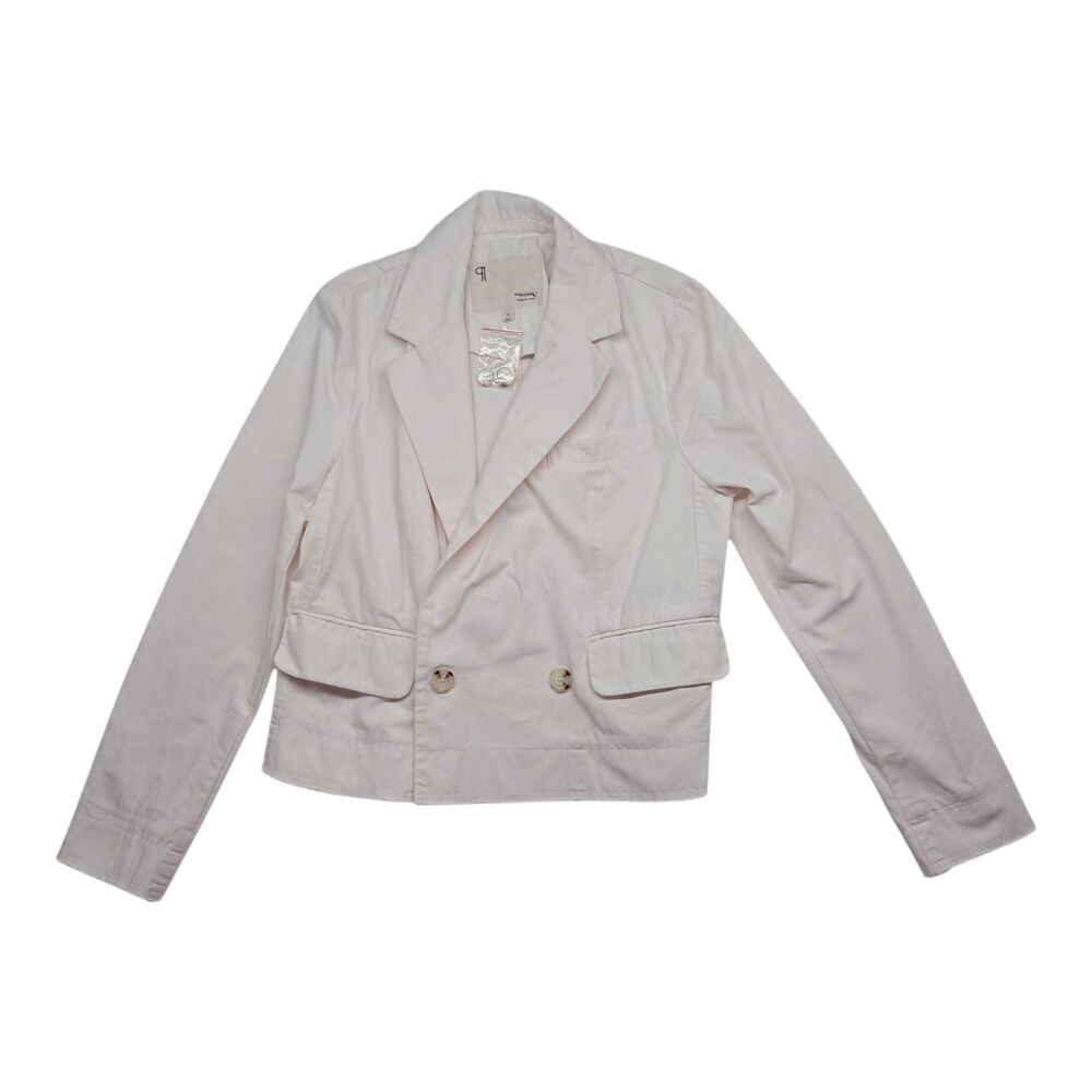 Anthropologie Pilcro Fray Hem Blazer Jacket Womens XS Ivory Pink Double Breasted